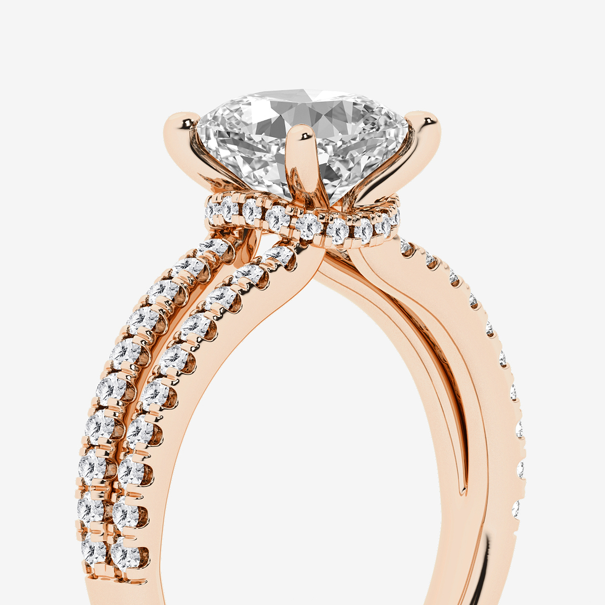 Additional Image 2 for  3 ctw Cushion Lab Grown Diamond Old Mine Cut Split Shank Hidden Halo Engagement Ring